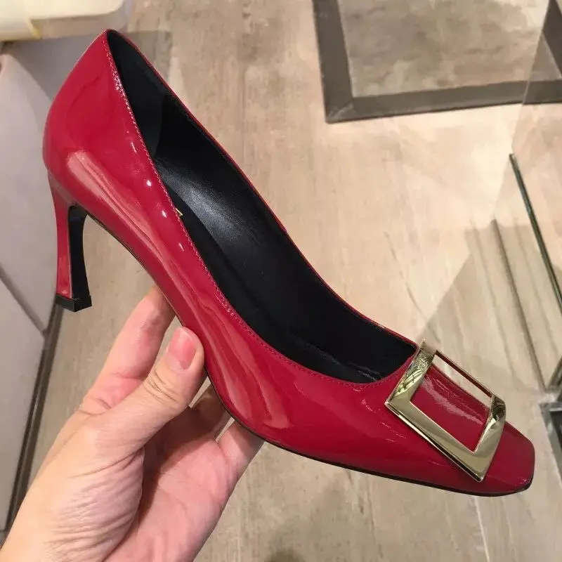 Wine-Matte Leather Туфли-лодочки; женская обувь с квадратным носком; обувь на толстом высоком каблуке; женская обувь с закрытым носком для вечеринки; Новинка года; сезон весна - Цвет: Wine-Matte Leather