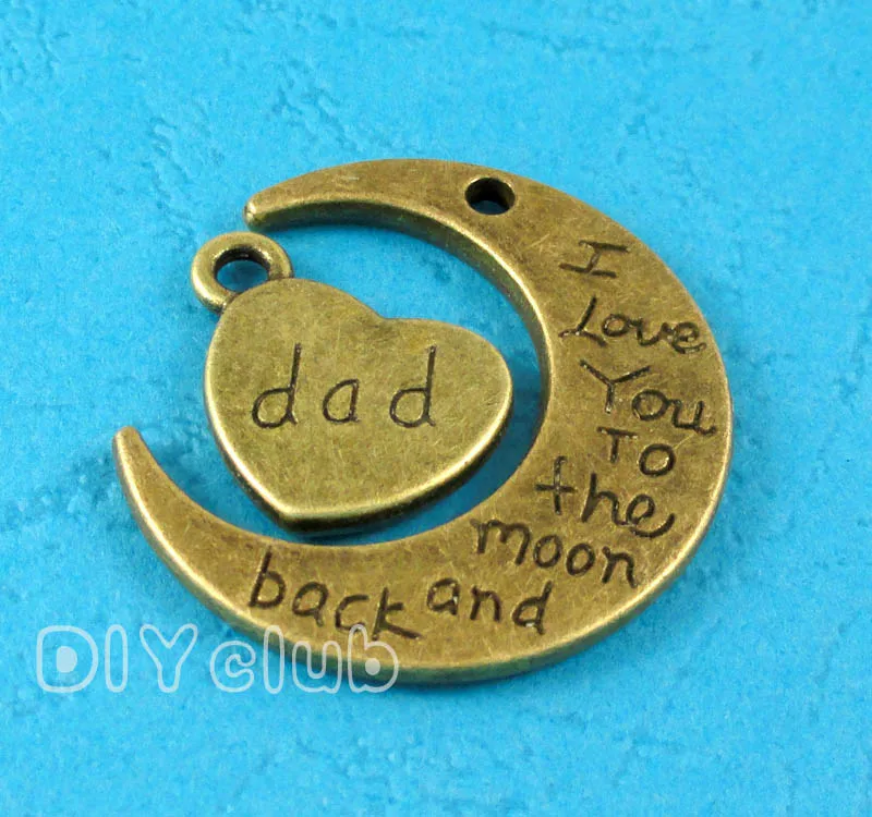 12sets-античное серебро/бронза I Love You To The Moon And Back Dad Подвески 29x27mm | Украшения и