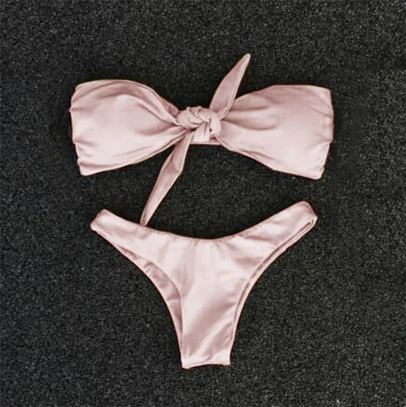 Женский бразильский купальник однотонный купальник-бандо с высокой талией