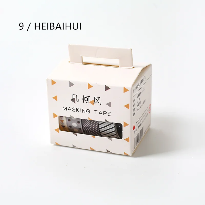 9 HEIBAIHUI 5 шт. базовый геометрический цветной бумажный набор декоративного скотча Васи 10 мм кружевная полоса горошек Сетка декоративная клейкая лента наклейки подарок скрапбук A6634 - Цвет: 9 HEIBAIHUI
