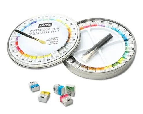 Пигментные акварельные краски Pebeo однотонные 12/24 цветов|solid watercolor|watercolor pigmentsolid water