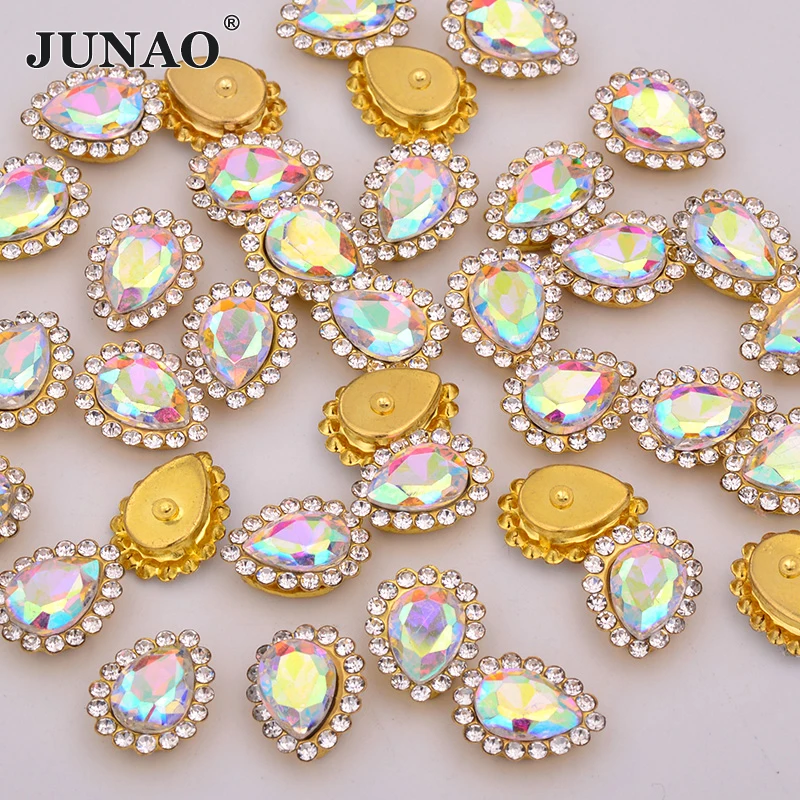 JUNAO 30 шт. 7*10 мм Пришивные прозрачные стеклянные стразы для шитья Цветы Стразы