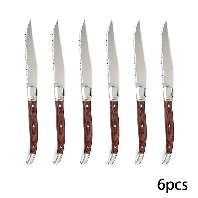 6pcs Red wood Laguiole стейк ножей Нержавеющая сталь столовые приборы столовый нож западные столовые приборы деревянной ручкой Ресторан Кухня столовые приборы 2/4/6 шт - Цвет: 6pcs Red wood