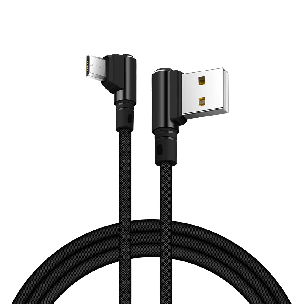 ZRSE Micro USB кабель 90 градусов 1 м кабель для передачи данных в металлической оплетке L Тип изгиба кабель для быстрой зарядки игры для Android Xiaomi samsung LG - Цвет: Black
