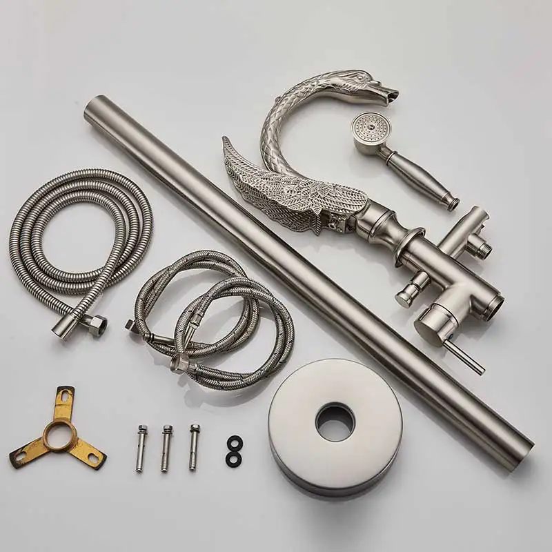 Brushed Nickel A Лебедь форма ванной кран отдельно стоящий ванная комната струйный смеситель для ванны кран с одной ручкой с ручной душевой напольной ванной душ кран - Цвет: Brushed Nickel A