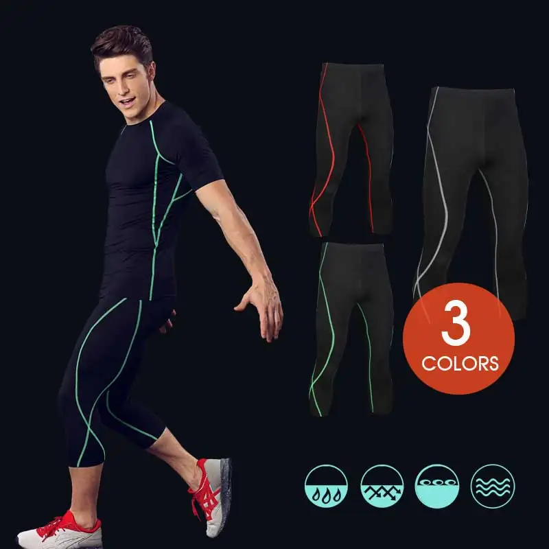 2018 мужские колготки для бега спортивные Капри Pro Компрессионные Леггинсы