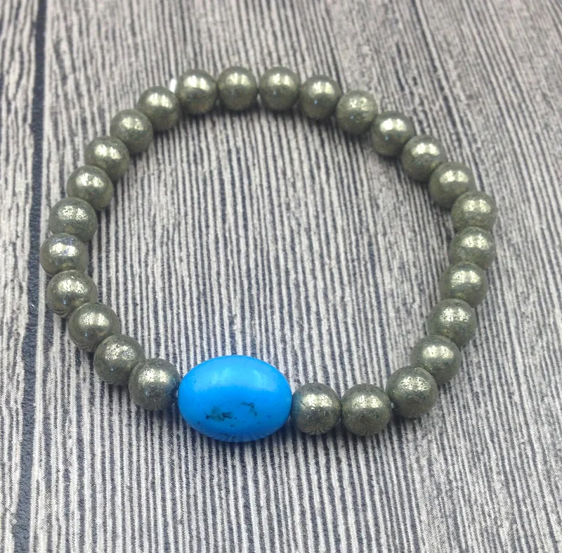 YA2601 Синий Бирюзовый Овальный бисер Пирит 6 мм бусины эластичный шнур| |