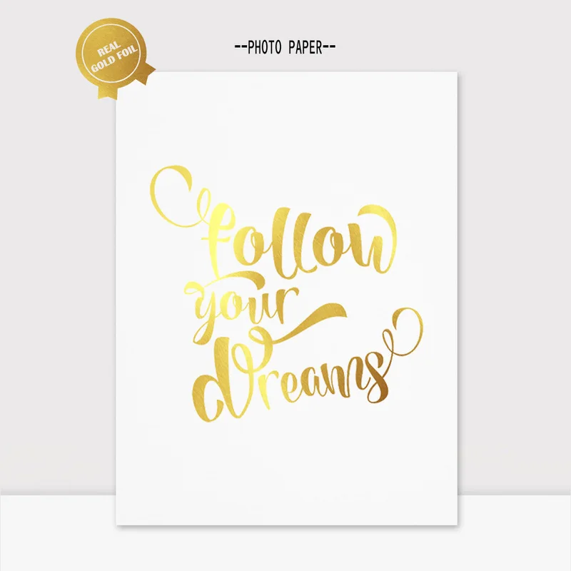 Золотая фольга Follow Your Dreams Art Paper Modren Wall детская картина с цитатами Decor No Frame | Дом и