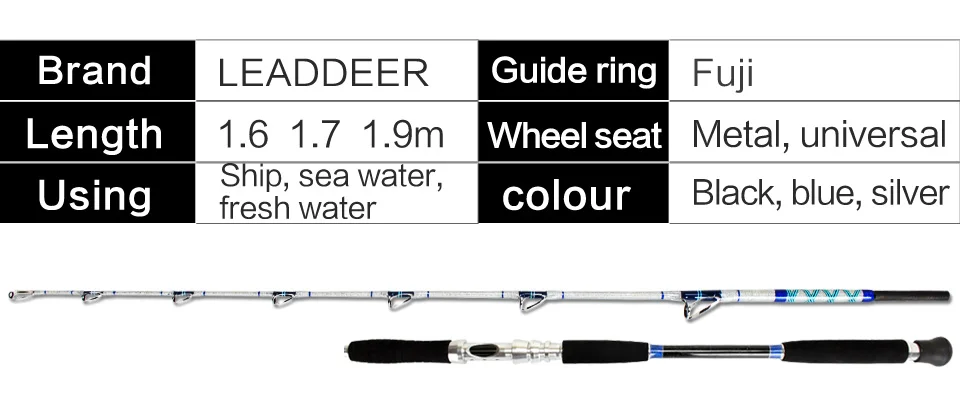 Leaddeers полный Fuji части джиггинг удилище твердое стекло хвост джиг удилище океан Рыбалка лодка удилище Троллинг удочка 1,6 м 1,7 м 1,9 м