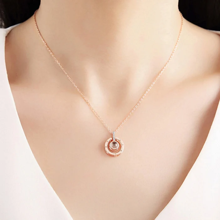 Dropshipping Rose Gold&Silver 100 languages I love you Projection Pendant Necklace Letter Love Memory Wedding Necklace