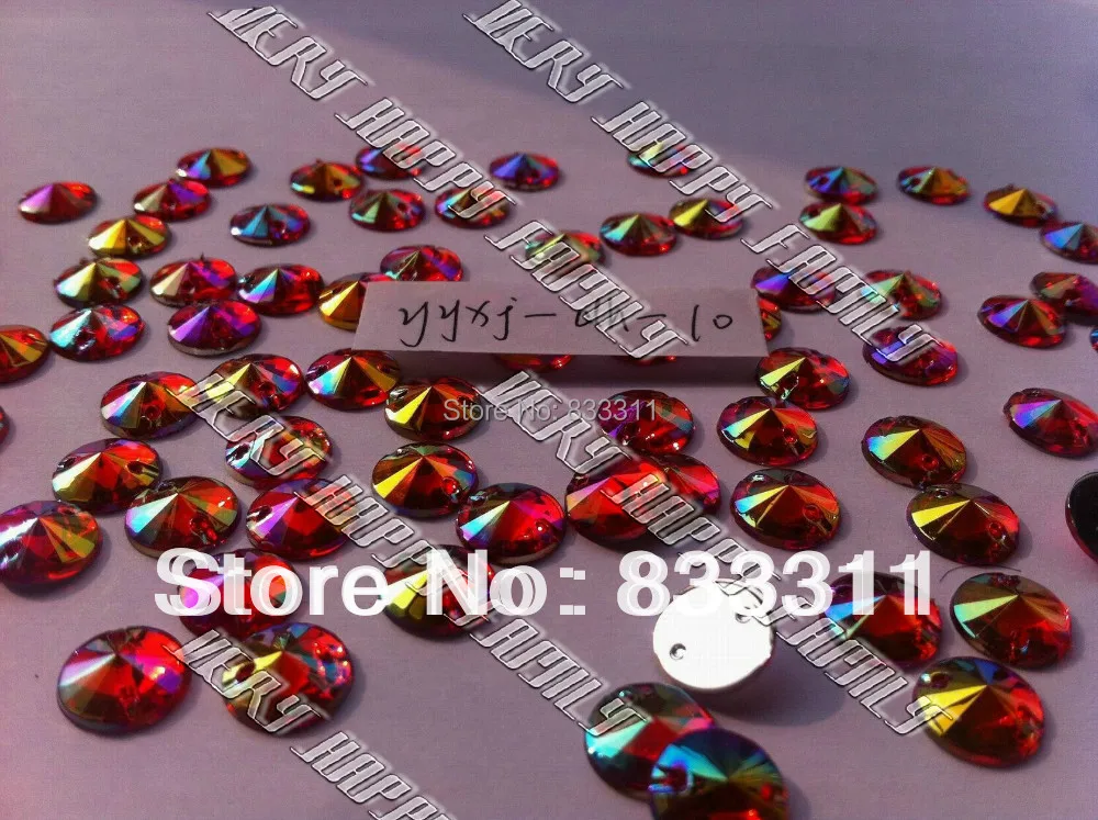 Round 400pcs 10mm Acrylic Crystals Big Red AB-Color Conical Surface Rhinestones yyxj-dh-10 For Sewing Stones Sew on Loose Beads