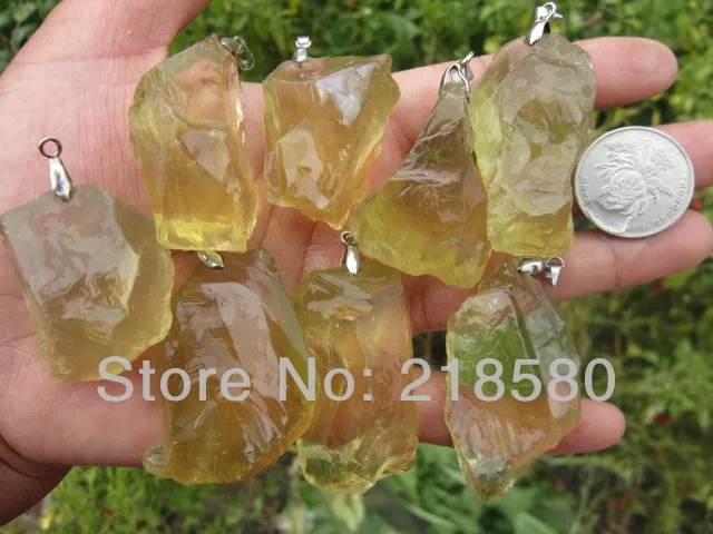 

H-CP01 10pcs Citrin e Point Pendant Raw Citrin e Quartz Point Pendant with Silver Plated Bail 25-45mm Long