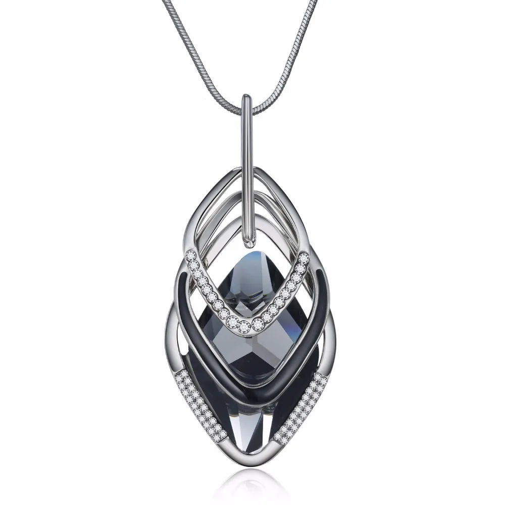 FAMSHIN новое длинное ожерелье с кристаллами для женщин модная Серебряная цепочка