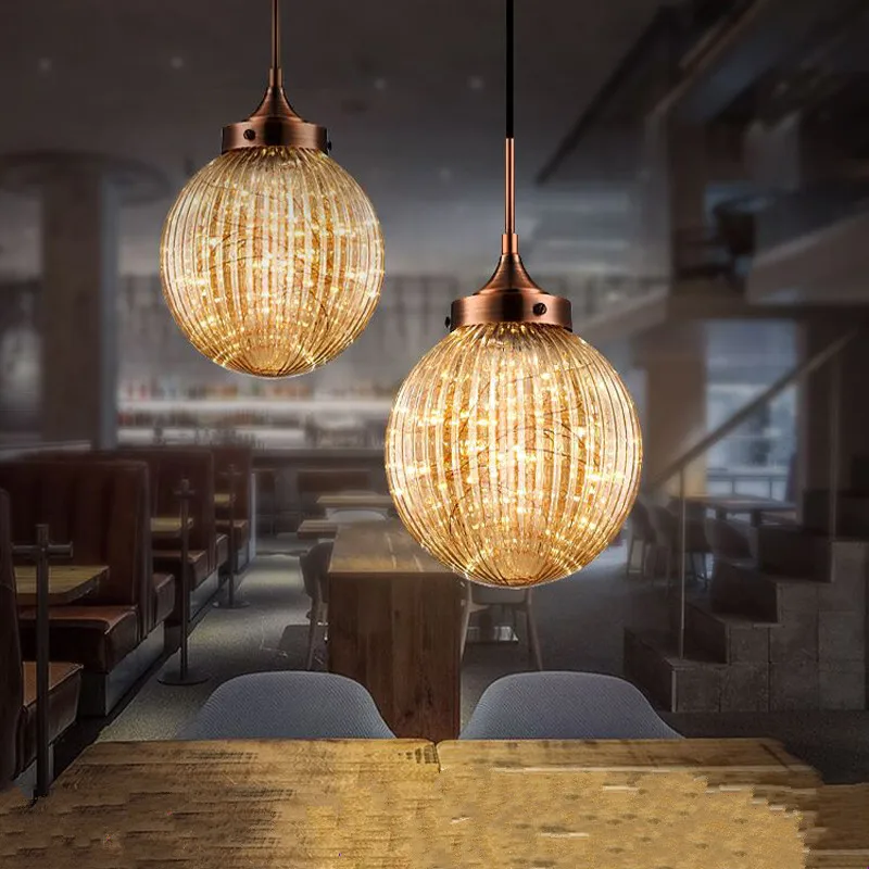Nordic creative amber strip glass ball chandeliers American DIY home deco living room chandelier lamp strip light source