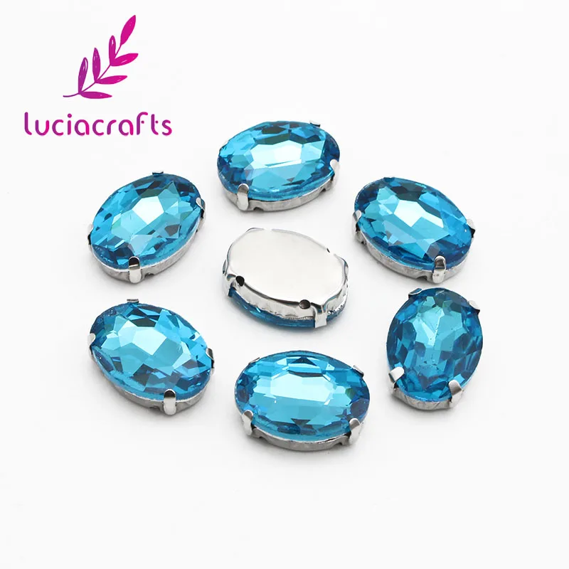 Lucia crafts 10 шт/20 шт 13*18 мм разноцветная овальная дрель Пришивные стеклянные стразы DIY для одежды Свадебные аксессуары G0810 - Цвет: Sky Blue  10pcs