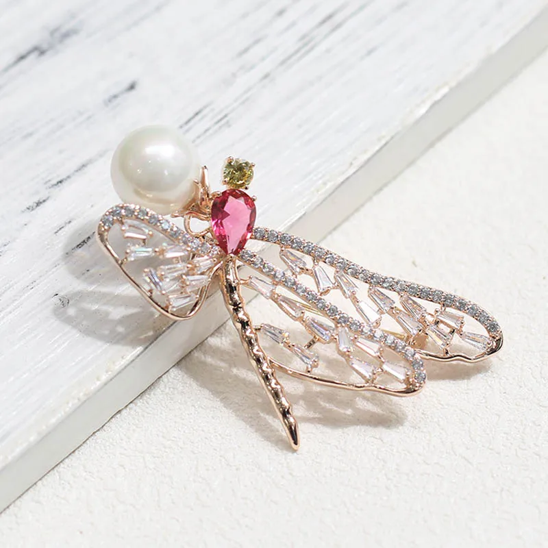 UALGL Fashion Pearl Brooch Dragonfly Insect Lapel Pins Elegant Brooches For Women Wedding Gifts Girl Party Jewelry Accessories | Украшения