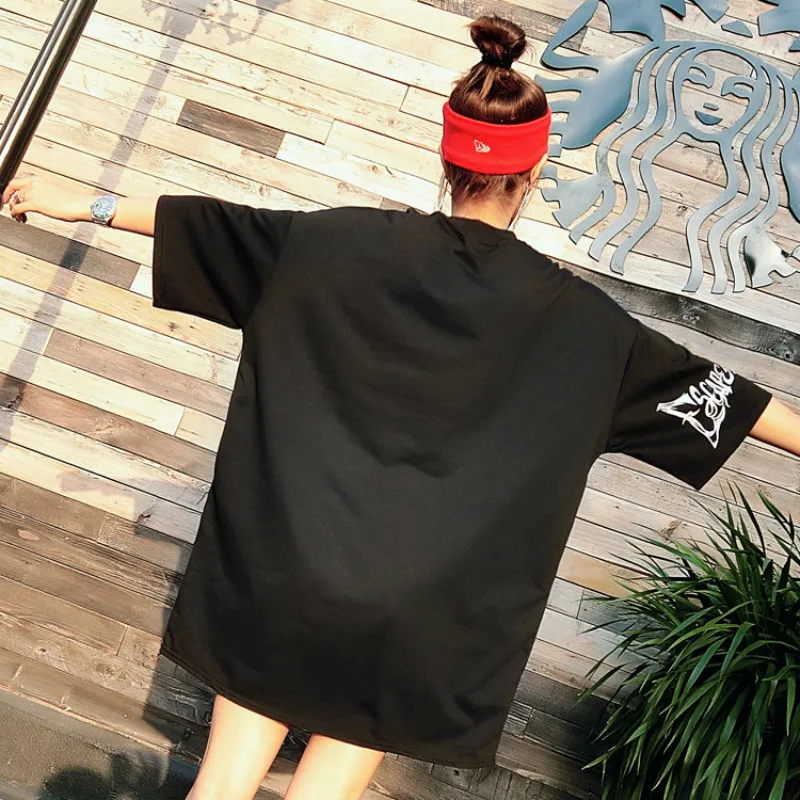Vefadisa Chain Decoration Shirt for Women 2018 Casual Tops Character Print Summer T Short Sleeve Plus Size AD1903 | Женская одежда