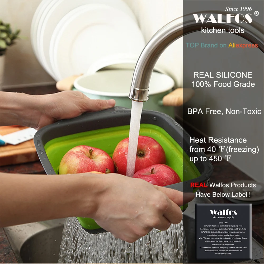 WALFOS 2 шт./компл. складной фильтр корзина складной дуршлаг наборы квадратный Форма для фруктов и овощей, стиральная крылом Кухня корзины