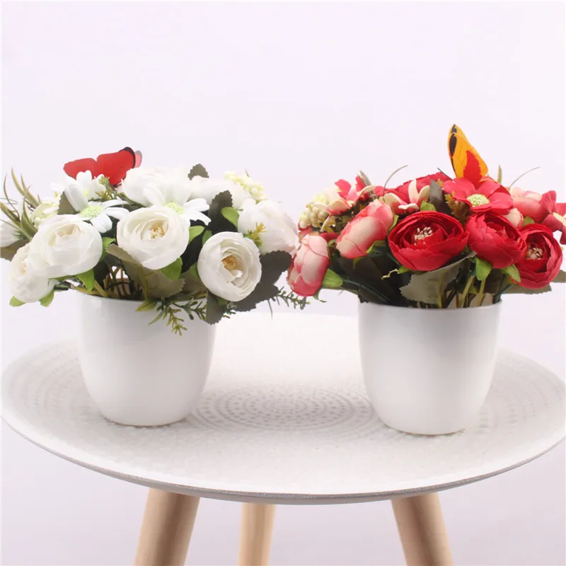 искусственные цветы в горшке Мини Искусственные растения горшках Шелковый