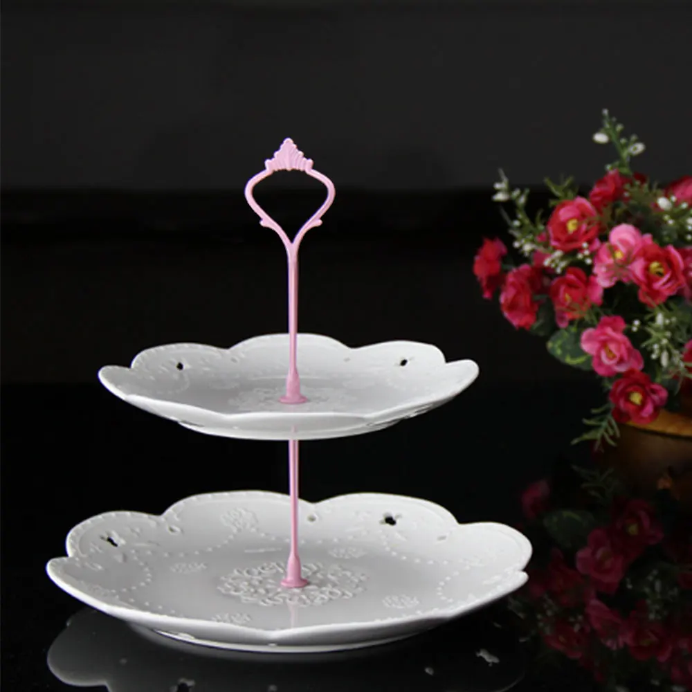 two Layers pink 2/3 слоев Корона торт Тарелка стенд десерты фрукты стойки ручка фитинг вечерние поставщик инструменты для украшения печенья и тортов без пластины - Цвет: two Layers pink