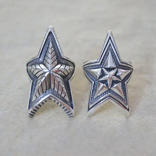 100% 925 тайские серебряные кольца с пятиугольной звездой регулируемые на