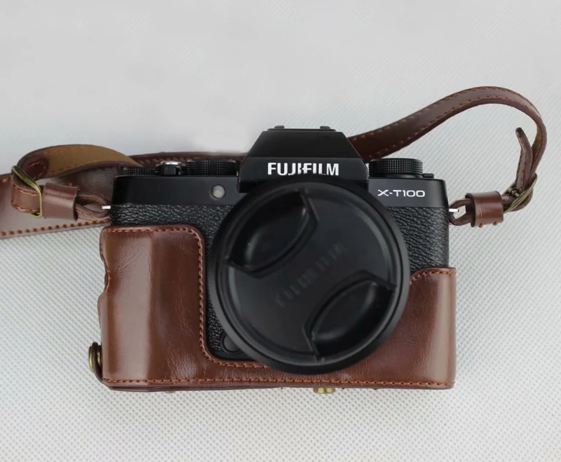 Новая роскошная сумка для камеры Fujifilm X-T100 Fuji XT100 X T100 из искусственной кожи чехол с отверстием батареи+ плечевой ремень