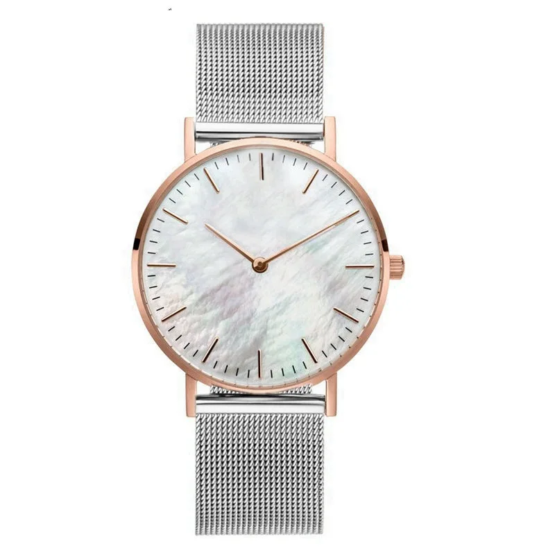 Silver Rose Gold SANSHOOR, модные кварцевые часы, нержавеющая сталь, сетка, браслет с белой оболочкой, подходит для Хранителя, браслет, браслеты, как для женщин, Осенние подарки - Цвет: Silver Rose Gold