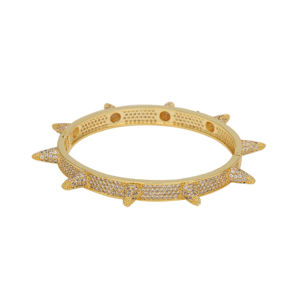 gold CJZBLXSL01216Luxury Iced Out Bling кубический циркон хип хоп Розовое Золото Серебро Браслеты с заклепками браслеты с шипами подарки для мужчин и женщин(подбородок - Окраска металла: gold