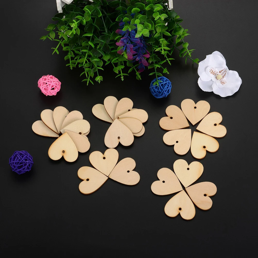 100Pcs 40MM Blank Heart Wood Slices Discs with 10M Twine DIY Decorations for Wedding Arts Crafts Card Making Drawing | Дом и сад