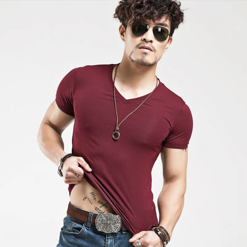 2023 Brand New Men T Shirt Tops V neck Short Sleeve Tees Men's Fashion Fitness Hot T-shirt For Male Free Shipping Size 5XL