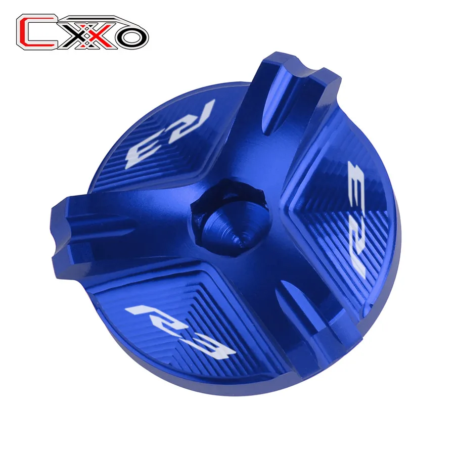 R3 logo Blue Для YAMAHA YZF R1 R1M R25 R3 R6 с логотипом двигателя мотоцикла масляный фильтр Крышка Штепсельной Вилки - Цвет: R3 logo Blue