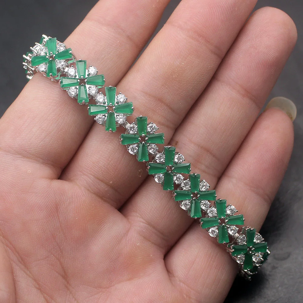 38% OFF Natural Gems Stone Shiny 925 Sterling Silver Tennis Chain Links Bracelet Women Jewelry 7 8 inch
