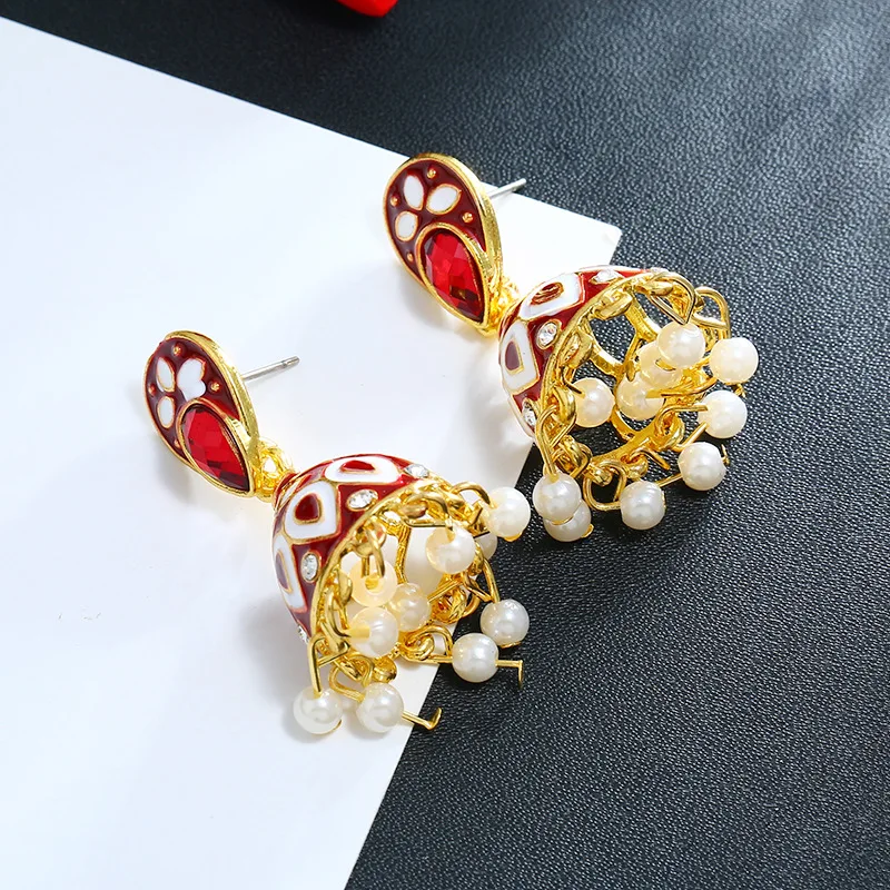 Летняя мода индийская имитация золота Jhumka Jhumki висячие серьги женские ручной