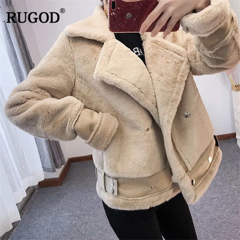 Женское повседневное пальто RUGOD однотонное приталенное с длинным рукавом теплая