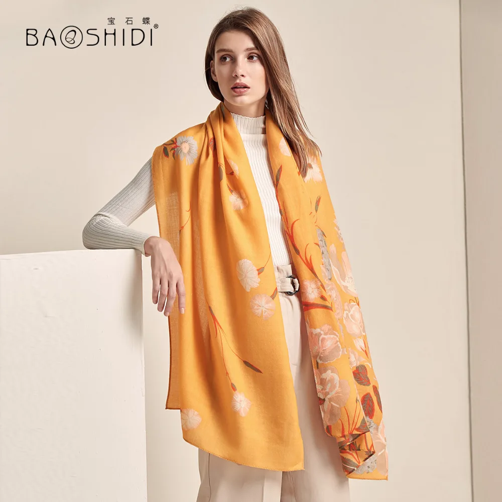 [BAOSHIDI] 2018 шарф с цветочным дизайном длинный женский из 100% шерсти элегантная