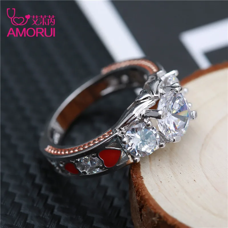 AMORUI браслет горный хрусталь Красное сердце любовь помолвка/Свадебные кольца для