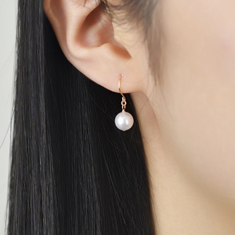 [Ainami] серьги в сдержанном стиле из проволоки 9 5 ММ akoya Pearl & 18 k розового золота