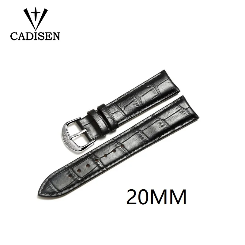 Новый ремешок для часов CADISEN черный из натуральной кожи 20 мм 22 24 аксессуары |