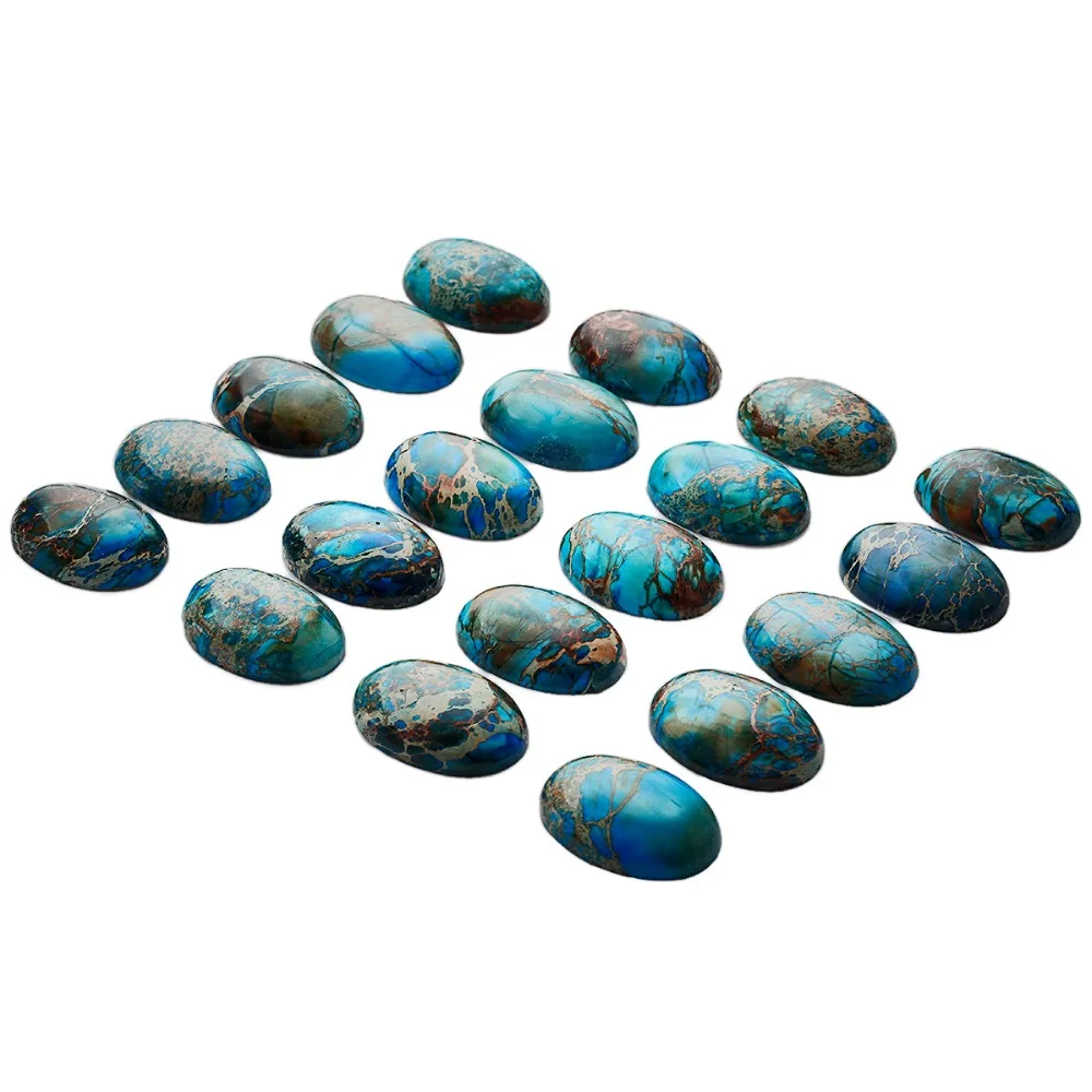 

TUMBEELLUWA 1Lot (5Pc) Sea Blue Sea Sediment Jasper Oval Stone Cabochons Flatback Semi-precious CAB for Jewelry Making,18x25mm