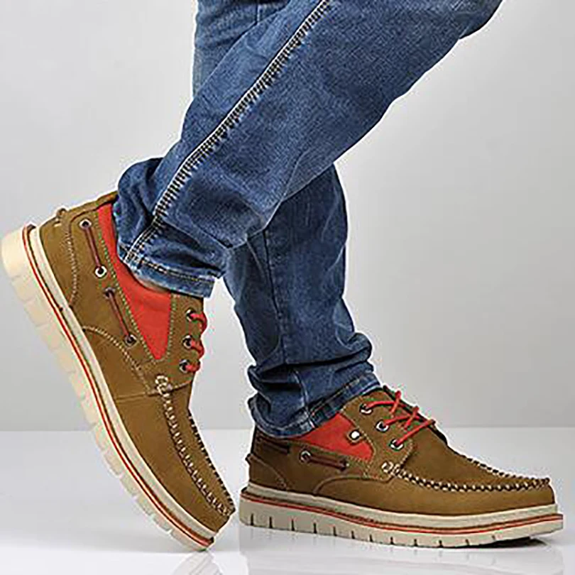 Мягкая прошитая мужская повседневная обувь из воловьей кожи на шнурках толстой