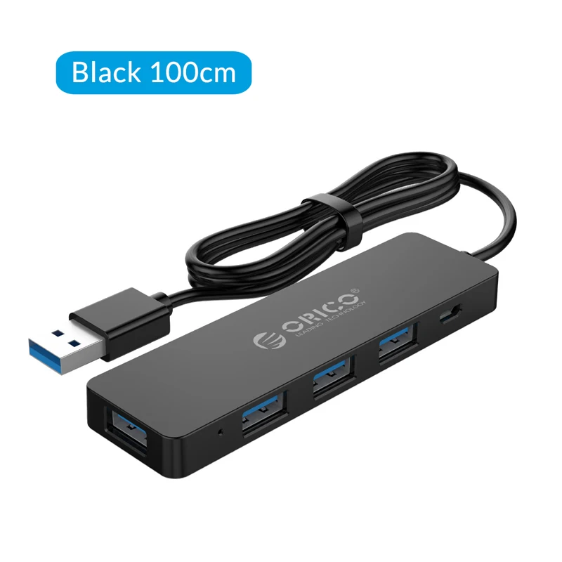 ORICO USB3.0 концентратор с интерфейсом питания мульти 4 порта USB разветвитель OTG адаптер Поддержка 5 Гбит/с 12 ТБ HDD для ПК компьютер Ноутбук - Цвет: 100CM Black