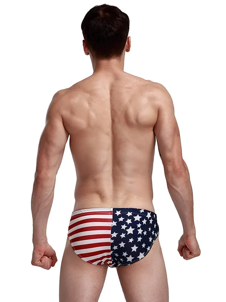 American Flag Swimwear Mens Stars Low Rise Swim Briefs Trunks USA Flag Underwear Sexy Beach Bikini Swimsuit Swimming Surf Shorts