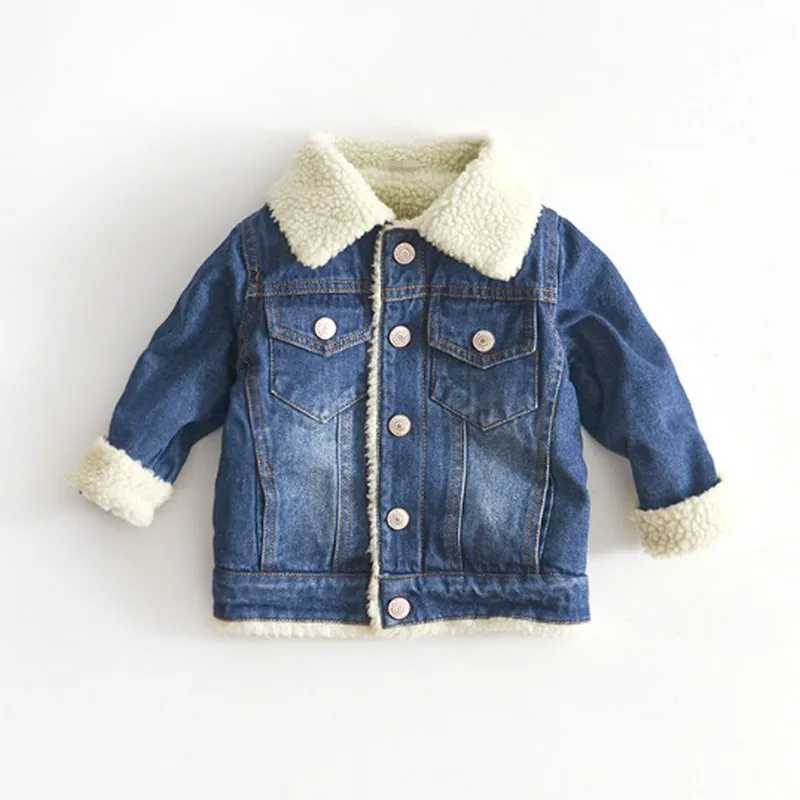 2023 Jacket For Girls Boys Autumn Winter Plus Cashmere Thicken Jeans Coat Children Clothes Warm Fashion Baby Denim Jackets 2-6Y