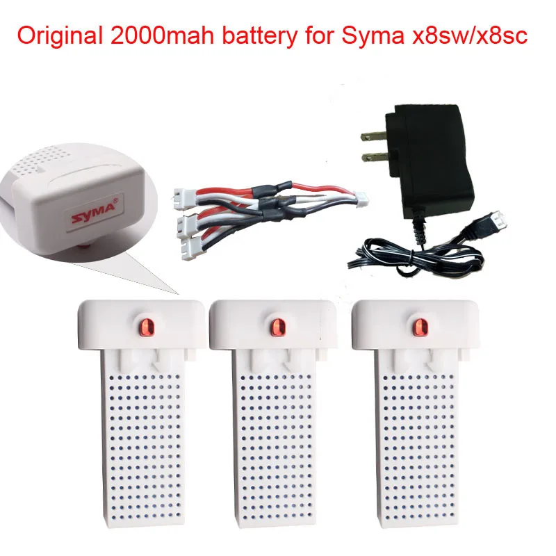 Оригинальная батарея SYMA X8SW X8SC X8 Pro, сверхвысокая емкость, 7,4 В, 2000 мА · ч, батарея, Радиоуправляемый Дрон, Вертолет Syma X8sw X8SC, запчасти серии - Цвет: 3batteryUSplug3in1CA