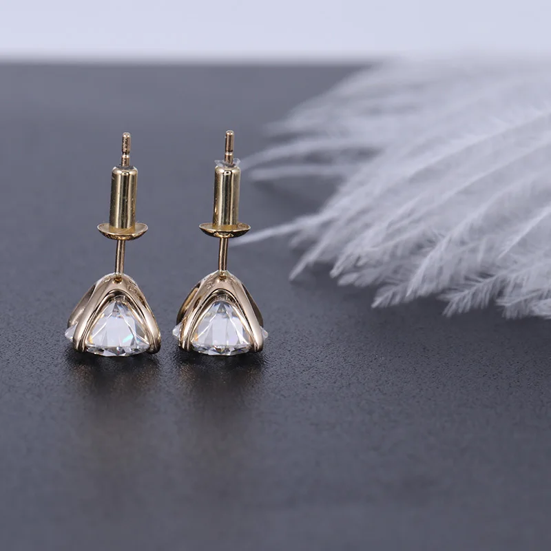 Женские серьги гвоздики с муассанитом под золото 585 пробы|stud earrings|jewelry gold earringsjewelry