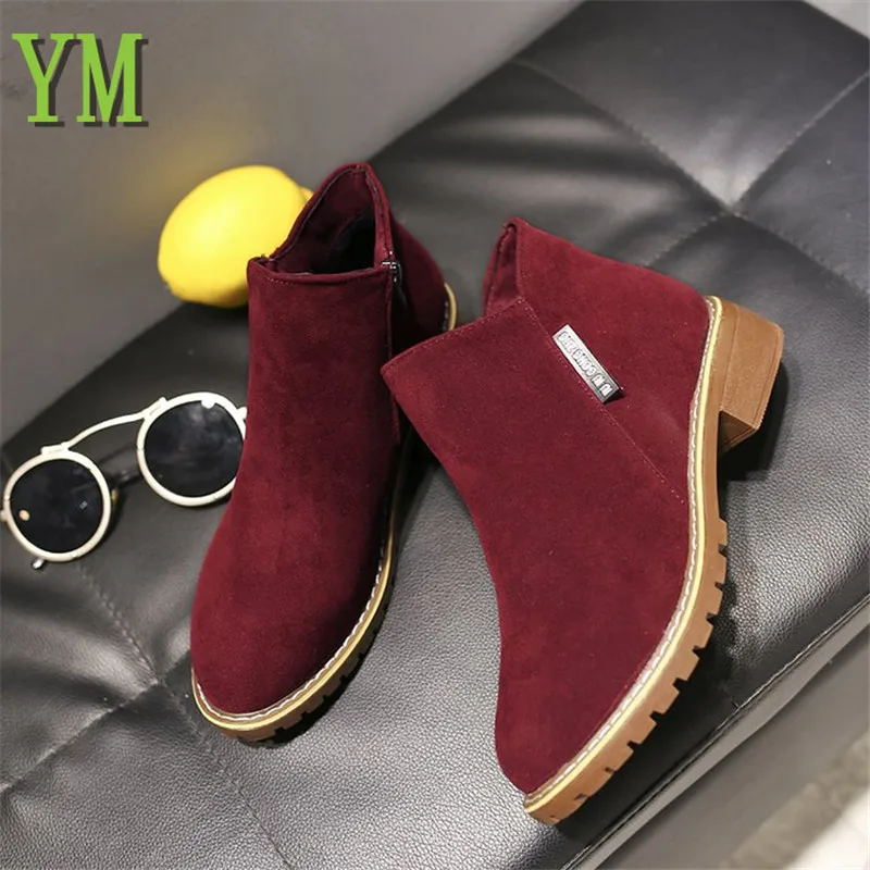 

02 Plus 42 Women Martin Boots Autumn /Winter Boots Classic Zipper Snow Ankle Boots Winter Suede Warm Fur Plush Women Shoes Mujer