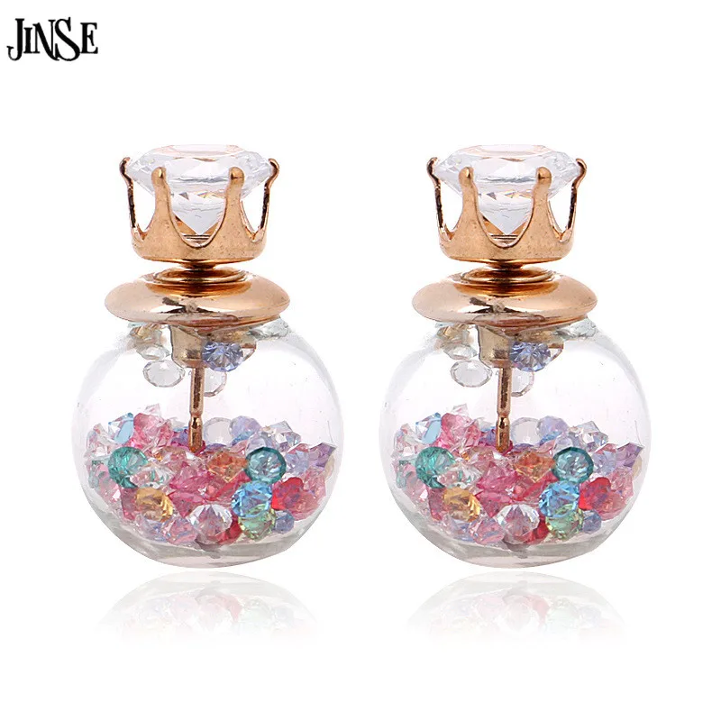 JINSE стеклянная лампа серьги Циркон Bijoux Мода 2016 новинка розовое золото цвет