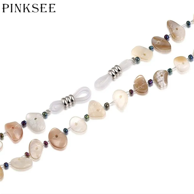 Цепочка для очков PINKSEE летнего отдыха нескользящая бежевая/розово-красная в