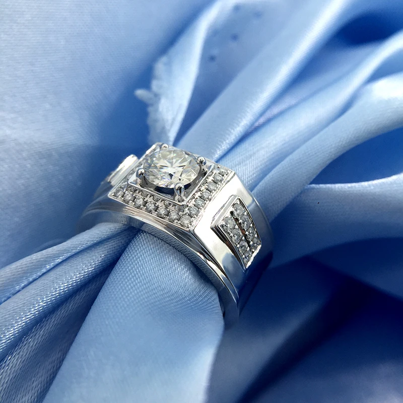 Круглое серебряное кольцо Moissanite с покрытием из белого золота 18 К 1ct 6 5 мм
