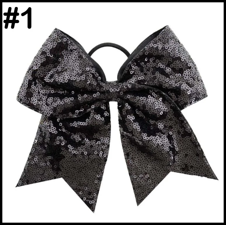free shipping 10pcs 8'' Inch Bling Sparkly Glitter Sequins Pigtail Bows For Girls Large Cheerleader Hair Ponytail Holder |